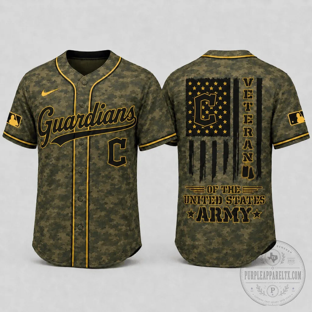 Camouflage Baseball Jersey for United States Army Veterans - Cleveland Guardians Camouflage Baseball Jersey for United States Army Veterans - Cleveland Guardians