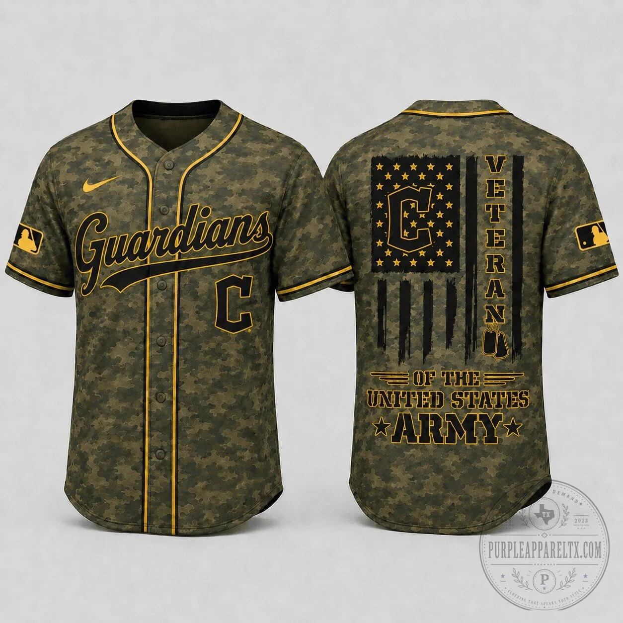 Camouflage Baseball Jersey for United States Army Veterans - Cleveland Guardians