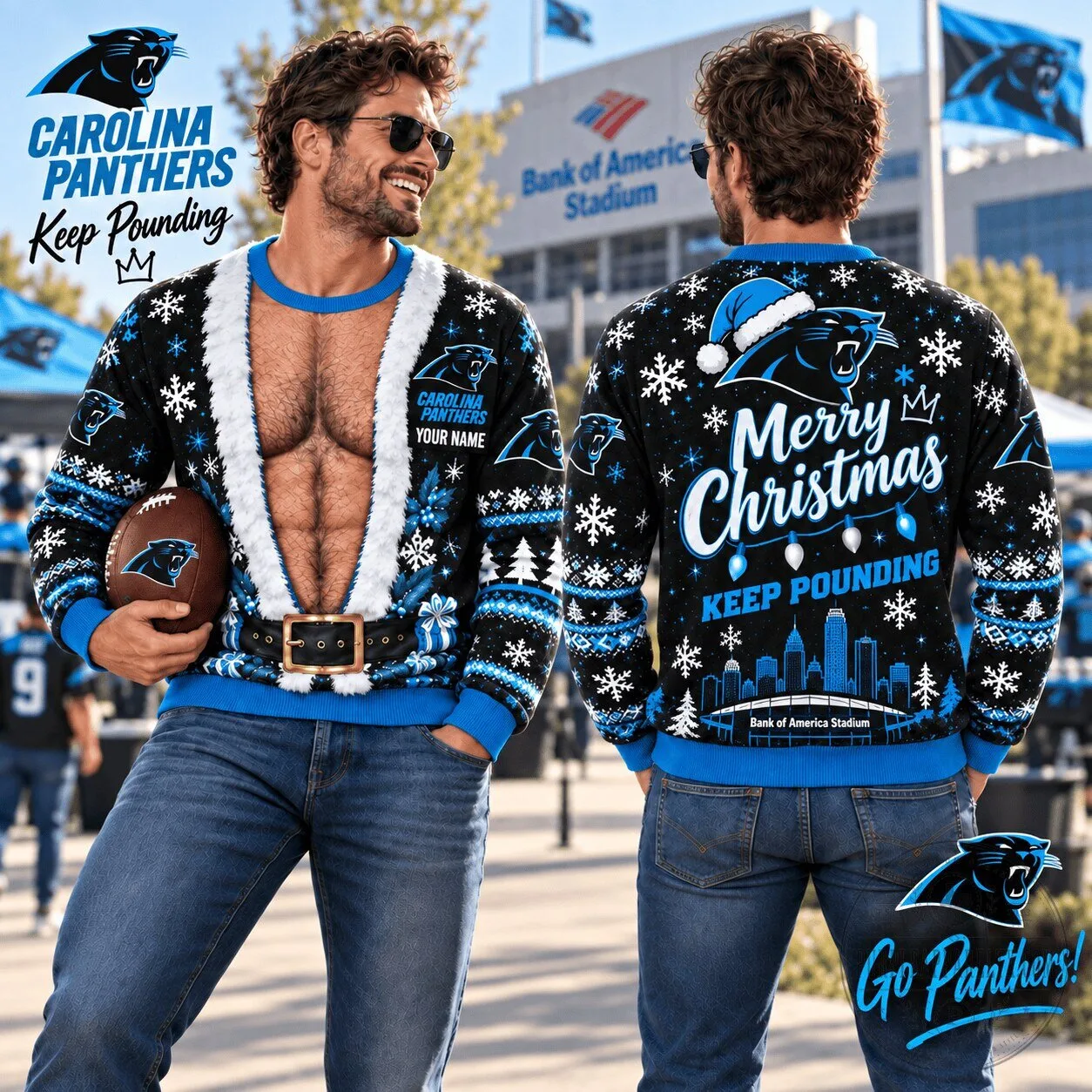 Carolina Panthers Christmas Ugly Sweater Holiday Party Football Fan Apparel 1 Carolina Panthers Christmas Ugly Sweater Holiday Party Football Fan Apparel